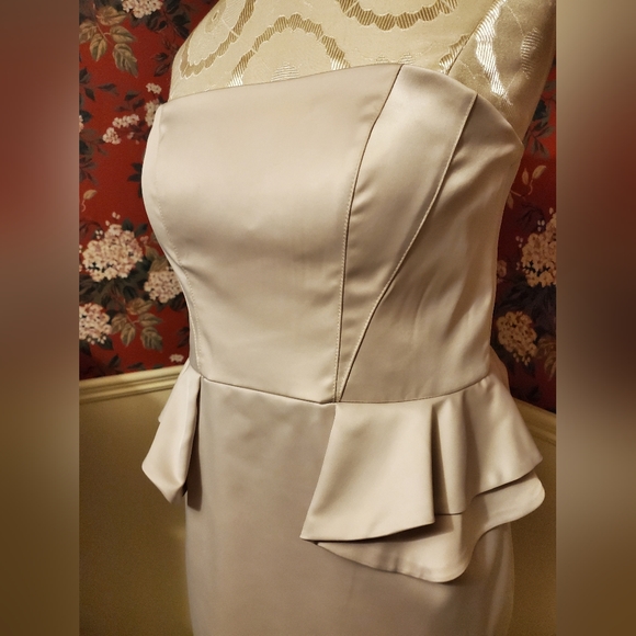 Champagne Peplum Cocktail Dress - Picture 3 of 7